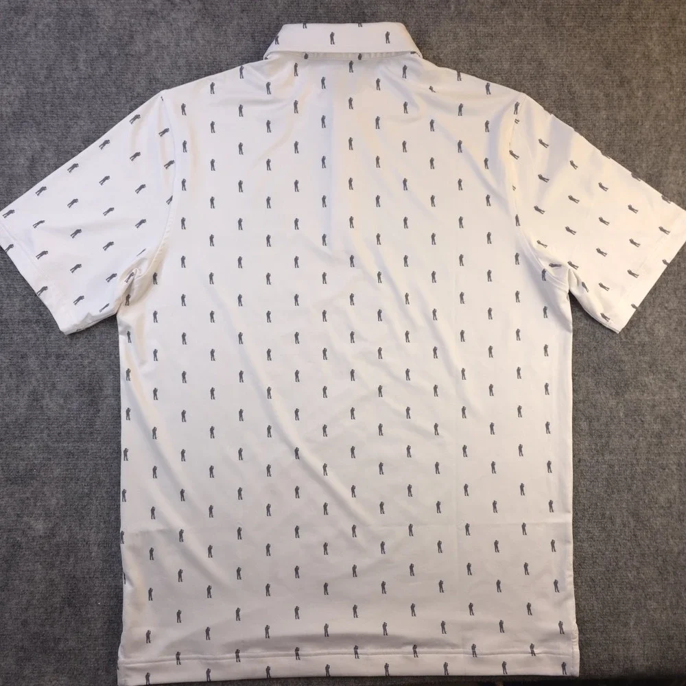 Usag Golf‎ Polo Large White Geometric Balg Beer Logo Short Sleeve Stretch